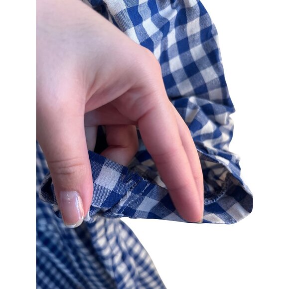 Shein Blue Mini Babydoll Dress Square Neck Gingham Puff Sleeve Women's Size M - Picture 2 of 5